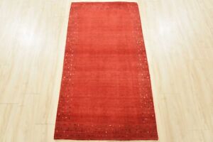 Gabbeh Lori 2’10” x 5’2” Red Wool Contemporary Hand-Knotted Oriental Rug