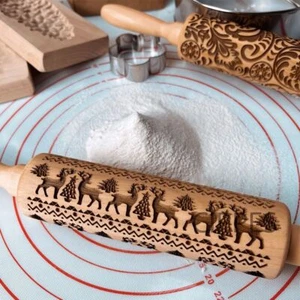 Solid Wood Engraved Roller Printing Rolling Pin Cookies - Picture 1 of 17