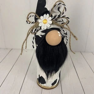 Cow Print Gnome Daisy Black White Tiered Tray Farmhouse Home Decor - Picture 1 of 7
