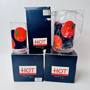 Neu im Karton Retro Dept 56 Hot Tomato Bloody Mary Servierset Kunststoff Krug 6 Becher - Bild 1 von 11