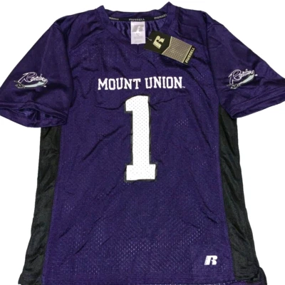 Camiseta de futebol Mount Union Purple Raiders #1 nova! Novo com etiquetas Youth GRANDE 10 12 - Imagem 1 de 2