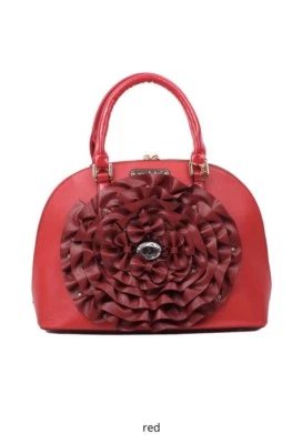 👄NICOLE LEE USA RED ROSE RUFFLES DOME SATCHEL BAG W/STRAP - Image 1 of 4