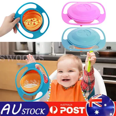 3X Baby Kids Feeding Bowl Magic 360 Degree Rotating Gyro Toddler Infant No Spill • 9.28$