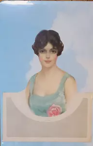 Circa 1950's SALESMAN SAMPLE diecut & embossed CALENDAR pretty lady with a ROSE - Picture 1 of 2