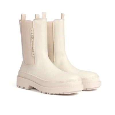 Botas Chelsea Christian Dior para mujer $1390 TRIAL piel de becerro blanca EU40 / US 10 Foto 1 de 4