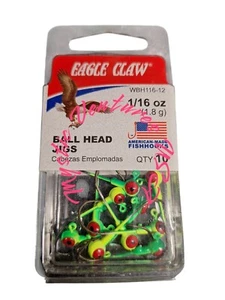 Eagle Claw WBH116-12 Ball Head 1/16oz LIME CHARTREUSE Fishing Jig Head Lure 10pk - Picture 1 of 2
