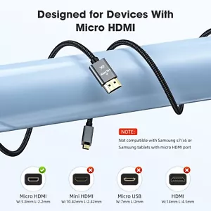 Micro HDMI to HDMI Cable Adapter Converter 4K GoPro HERO 7 6 5 4 3 Camera 60Hz - Picture 1 of 6