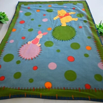 Vintage Pooh Bear & Piglet Blue Fleece Blanket Polka Dotted - Image 1 of 3