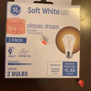 GE Soft White 40W LED Light Bulbs Classic Shape 2-Pack Dimmable 320 Lumens - Picture 1 of 2