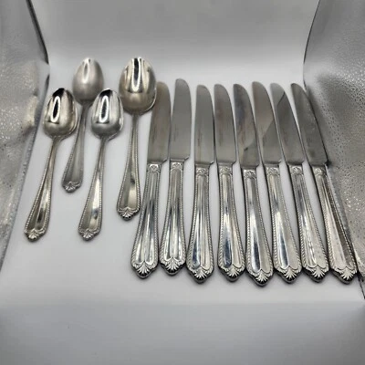 Hampton Silversmiths RENEE Stainless Flatware TEASPOON & Knives Rope Edge (12) - Image 1 of 4