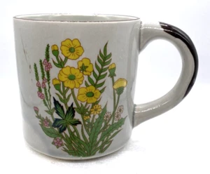 Vintage Takahashi 70er Jahre Japan Steinzeug Becher handbemalt Blumen botanisch - Bild 1 von 10