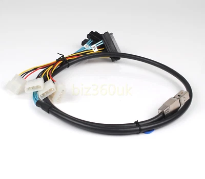 External Mini SAS HD SFF-8644 to 4 x 29-Pin SAS SFF-8482 with IDE Power Cable 1m - Image 1 of 4