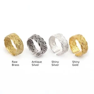 Gewebter Bandring, verstellbar roh, antik versilbert, glänzend Silber-Gold 5101 - Bild 1 von 3