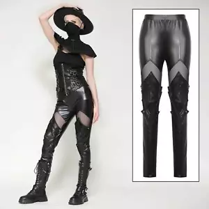 DARK IN LOVE Gothic Kunstleder-Leggings Schwarz Stretch Netz Black Armor - Bild 1 von 10