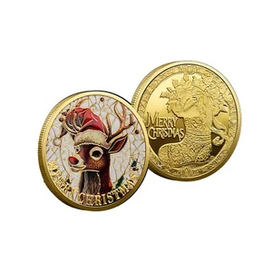 Christmas Commemorative Coin Santa Hat Real Deer Metal Collectible Surprise Gift - Picture 1 of 9