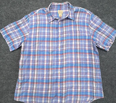JOS A BANK 100% Linen Shirt Mens L Colorful Purple Plaid Short Sleeve Casual - Image 1 of 4