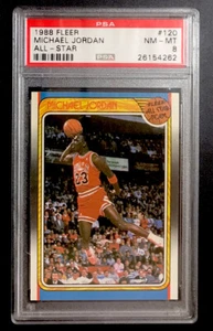 MICHAEL JORDAN 1988 FLEER ALL-STAR GRADO #120 PSA 8! ¡GAMA ALTA! ¡CENTRADO! ¡LO ÚLTIMO! - Imagen 1 de 2