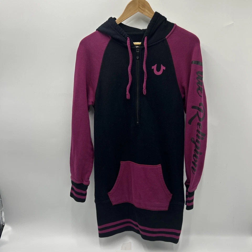 True Religion женщин большого размера толстовка с капюшоном платье размер маленький черный/фиолетовый - Изображение 1 из 4