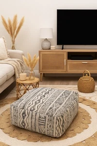 Funda de cojín otomana Kilim de algodón monocromo - negra y natural - Imagen 1 de 4