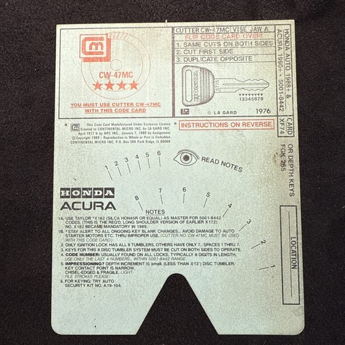 HPC XF74 Code Card HPC CODE MACHINE CODE CARD Locksmith | eBay