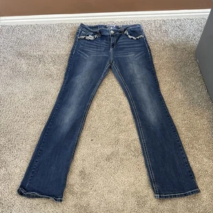 Pantalones de mezclilla Charme para mujer talla 34-30/31 azul ajuste fácil pierna recta bordados - Imagen 1 de 9