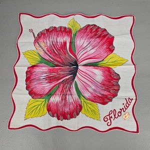 Pañuelo de recuerdo vintage Florida nuevo con etiqueta de papel jerez hibisco 14" X 14" - Imagen 1 de 7