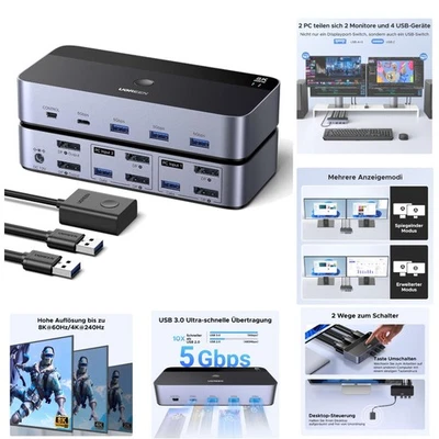 UGREEN Displayport KVM Switch 2 PC 2 Monitore 8K60Hz KVM Umschalter mit 4 USB... - Bild 1 von 4