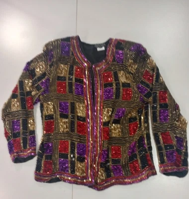 Chaqueta de Colección Creative Creations Elegante con Cuentas XL Almohadillas para el Hombro Púrpura Dorado Rojo Foto 1 de 4