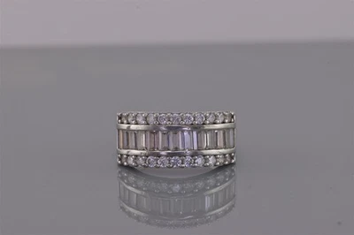 纯银通道套装长方形立方锆石装饰戒指 925 尺寸:7 — 第 1/4 张图片