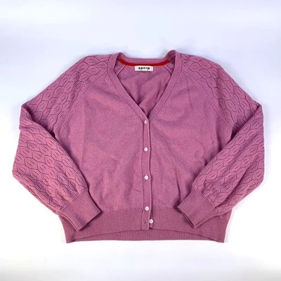 Cárdigan Boden Manga Pointelle Mujer Talla L Fresa Sherbet Rosa Algodón Lana Foto 1 de 4
