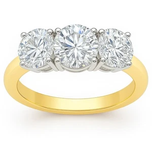 1.50Ct 100% Natural Round Cut Diamond Trilogy Engagement Ring - 18k Yellow Gold - Picture 1 of 13