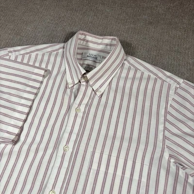 Vintage 80s Arrow Brigade Shirt Mens 16 Short Sleeve White Striped Made In USA - Image 1 of 4