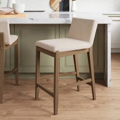 Gracie Wood Upholstered Counter Height Barstool Brushed Gray/Flax - Nathan James - Image 1 of 4