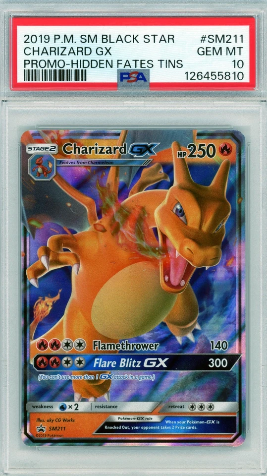 2019 P.M. SM Black Star Charizard GX Promo-Hidden Fates Tins #SM211 PSA 10 - Image 1 of 1