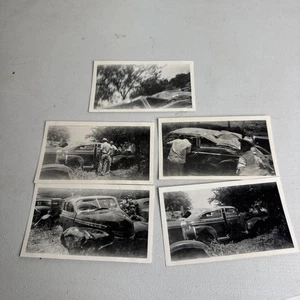 Lote De 5 Fotos Reales De Colección Años 40 Accidente De Naufragio Hombre Muerto Automóvil Chevrolet - Imagen 1 de 10