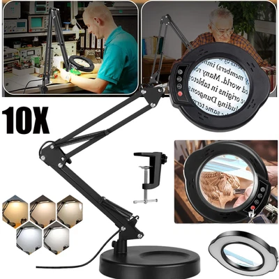 Lupe mit Licht und Ständer 10X stufenlos dimmbare LED-Schreibtischlampe 84 LED - Bild 1 von 4
