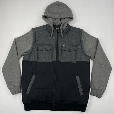 RVCA Jacket Mens L Gray Black Full Zip Hoodie Softshell/Fleece Insulated EXC - Image 1 of 4