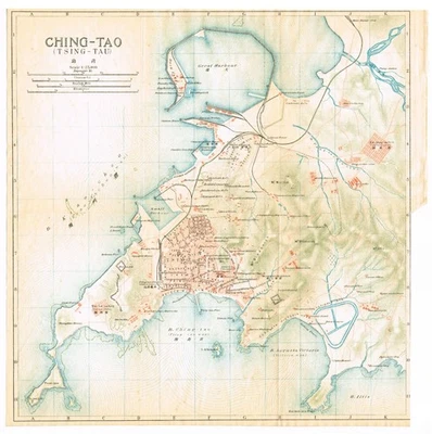 QINGDAO 1915 Tsingtao original mapa antiguo China plano de la ciudad Tsing Tau Ching Tao Foto 1 de 4