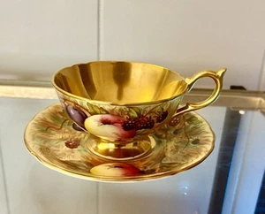 AYNSLEY ORCHARD FRUIT GOLD Cup & Saucer Set By N. Brunt - Picture 1 of 4