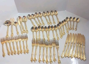 Vintage Rogers Bros Gold Electroplated Flatware 54 Pc Korea Ornate Excellent  - Picture 1 of 20