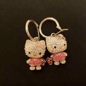 2.13 Ct Simulated Diamond 14k Rose Gold Plated Hello Kitty Dangle Drop Earring - Picture 1 of 5