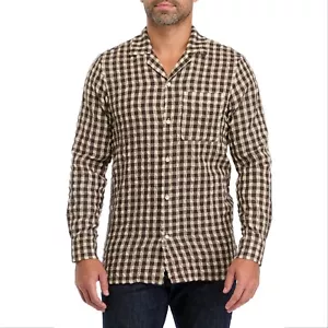 SCOTCH & SODA Check SHIRT Sz S Relaxed Fit Seersucker Brown Wool Blend NEW $178 - Picture 1 of 10