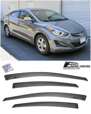 For 13-16 Hyundai Elantra SMOKE TINTED Tape-On Side Window Visors Rain Deflector - Image 1 of 4