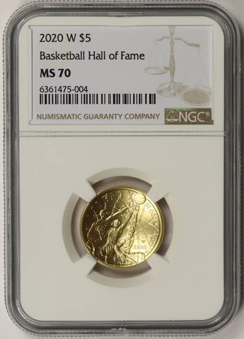 2020-W Basketball Hall of Fame Modern Gold Commemorative $5 MS 70 NGC Cover