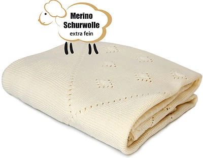 SONNENSTRICK Baby-Decke Kuscheldecke Schmusedecke Babydecke Decke Merino Schurwolle 80 x 90cm