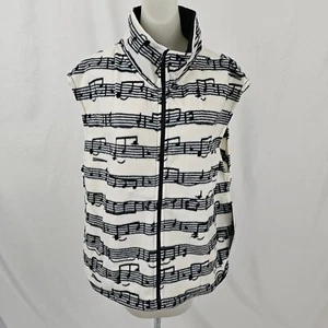 Black Mountain Fleece Vest Jacket Musical Notes Graphic Music White Black XL NWT - Picture 1 of 9