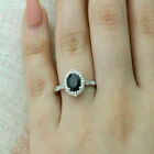 2Ct Oval Lab Created Black Diamond Halo Engagement Ring 14K White Gold Plated