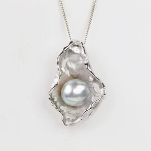 Sparkling Natural 9.5mm+ Silver Japanese Akoya Pearl Pendant Sterling Silver - Picture 1 of 6