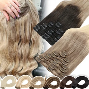 120G Echthaar Clip In Haar Extensions Haarverlängerung 8 Tressen Hair Ombré Dick - Bild 1 von 45