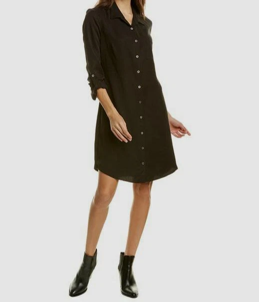 $148 Vestido Camisa Para Mujer Three Dots Negro Sólido Manga Larga Con Botones Talla XL Foto 1 de 1